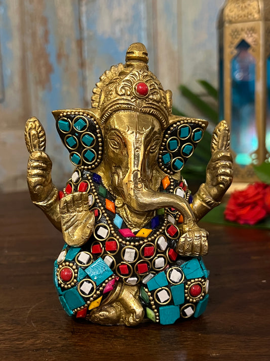 Brass Divine Ganesh Stone Work