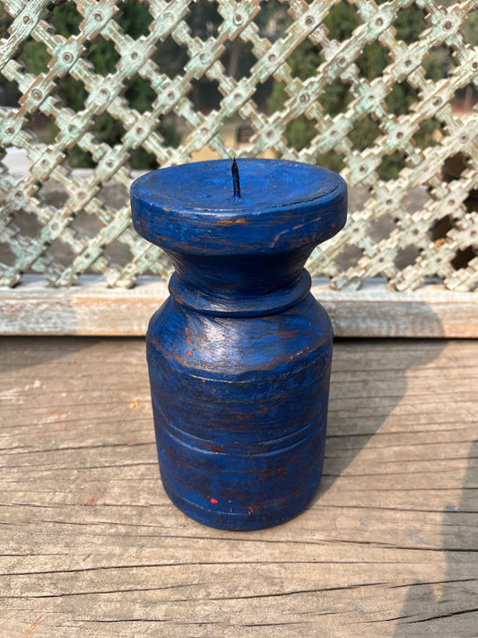 Wood Blue Candle Stand