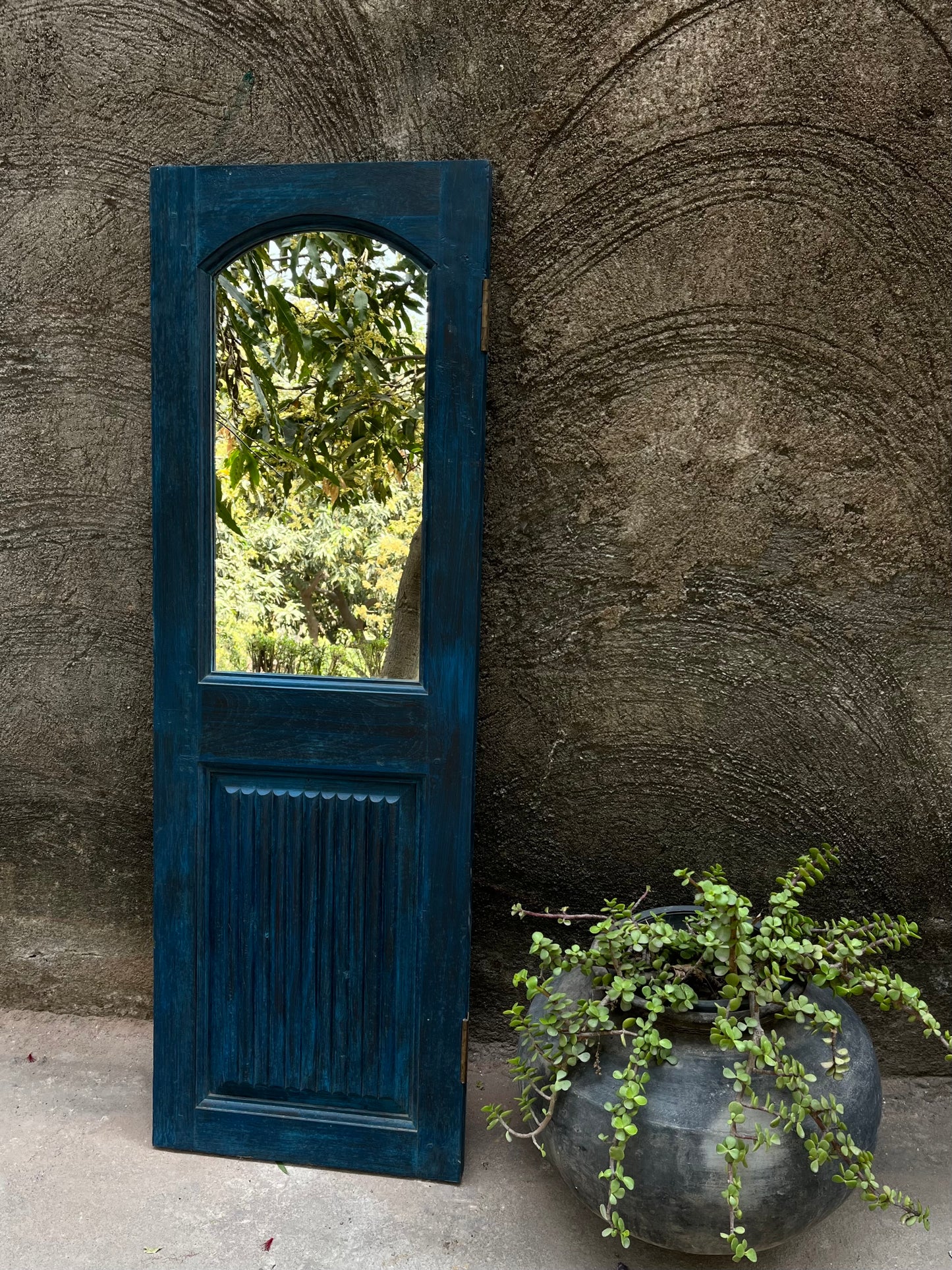 Wood Old Blue Door With Glass