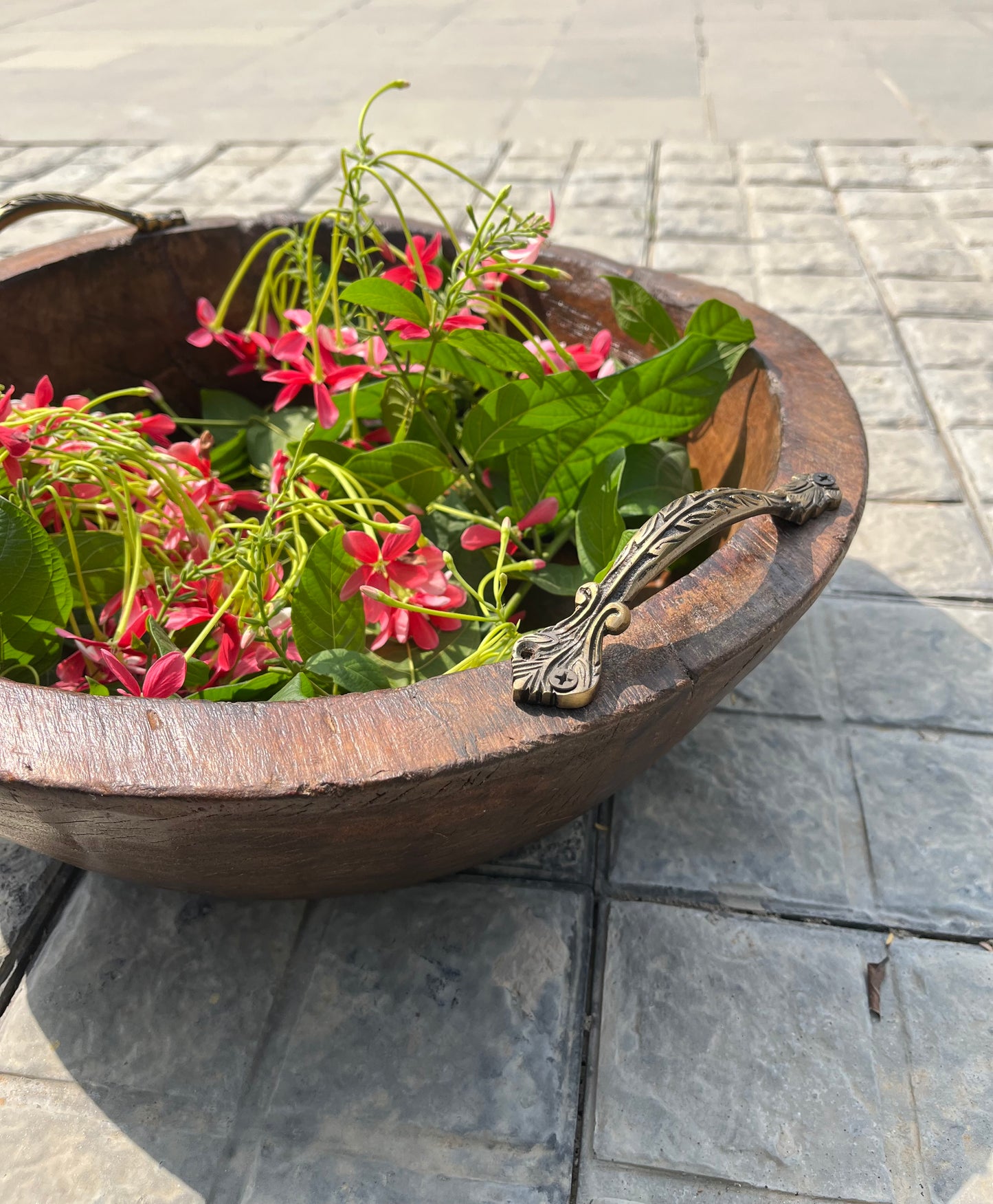 Old Round Wooden Tray & Planter