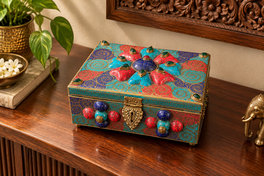 Brass Stone Vintage Jewellery Box