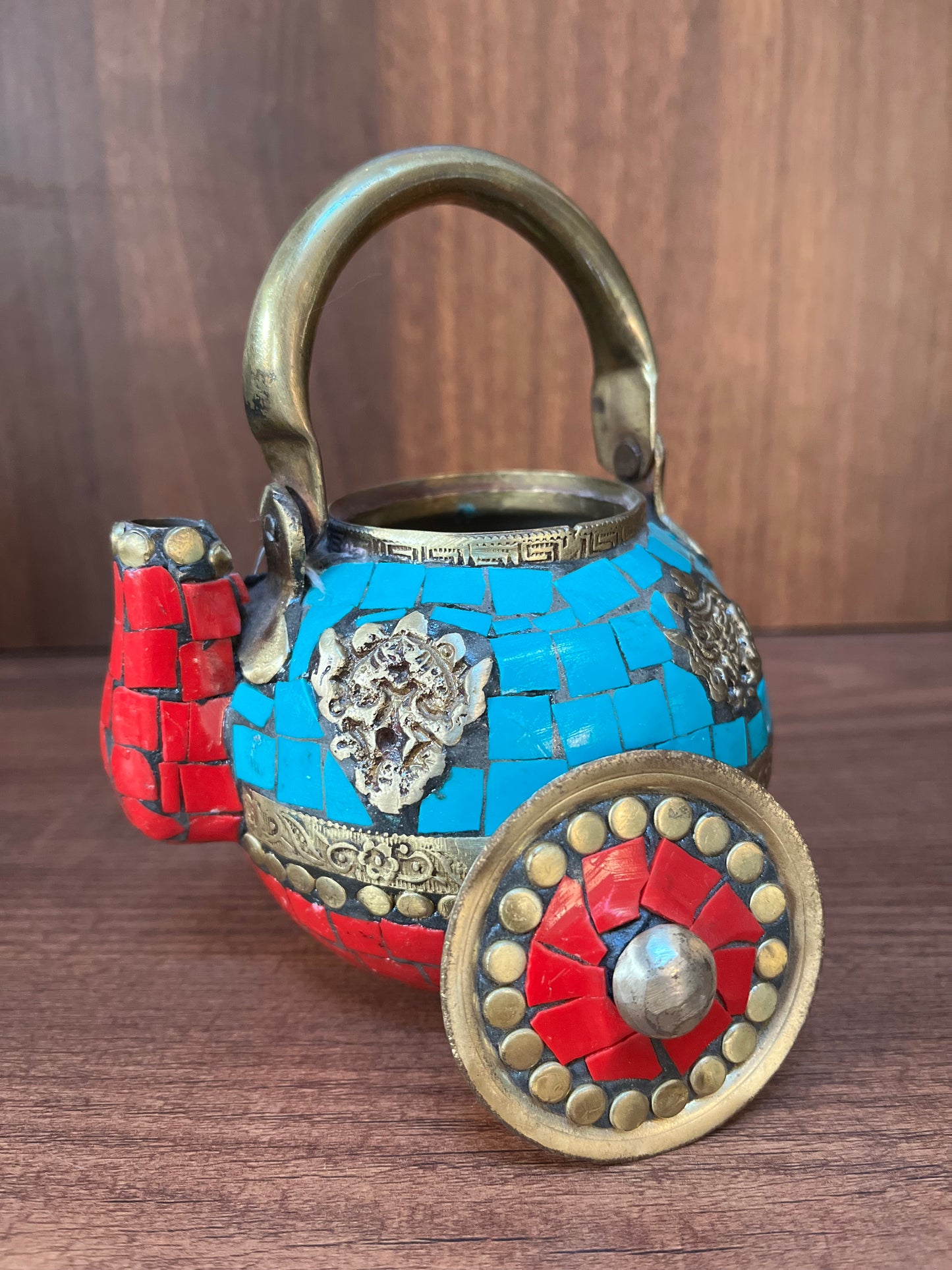 Brass Turquoise Stone Tea Pot
