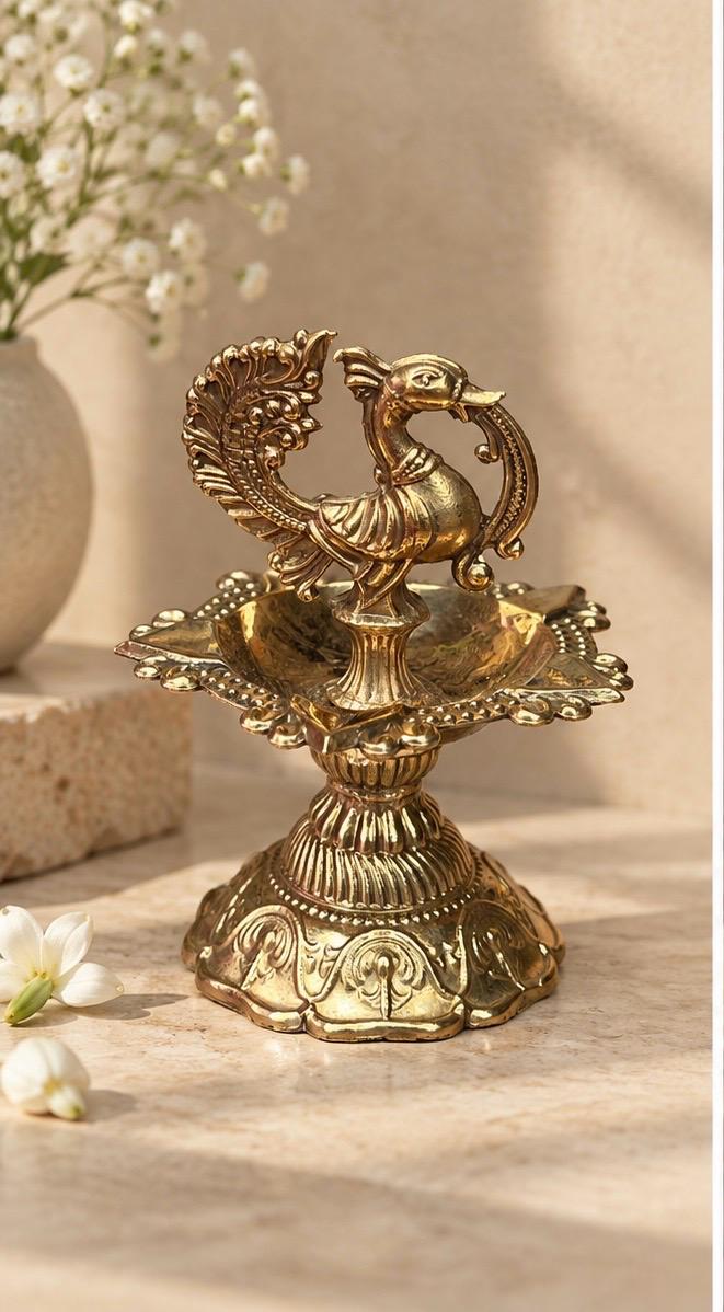 Brass Peacock Diya ￼