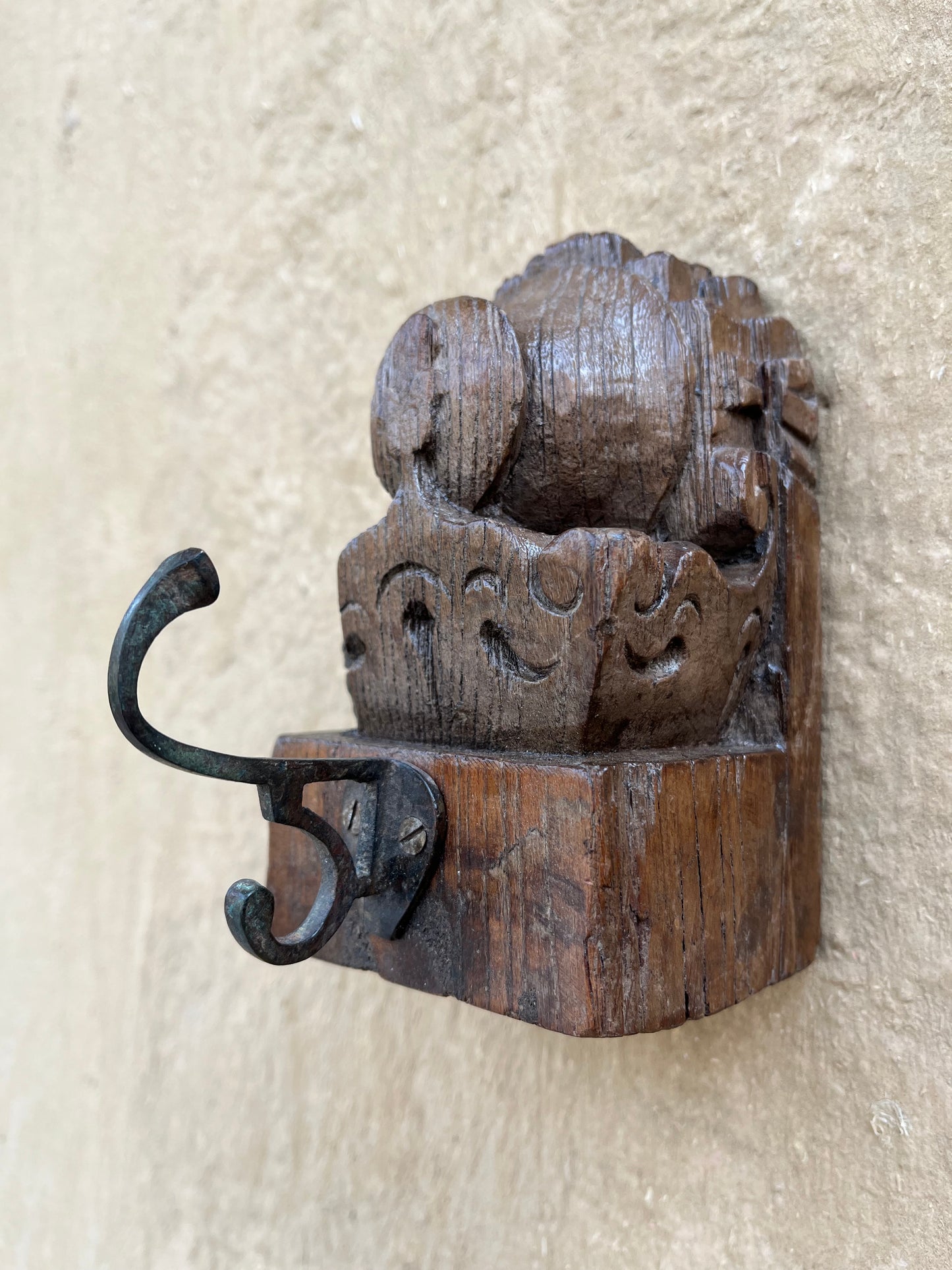 Old Wooden Wall Brass Hook
