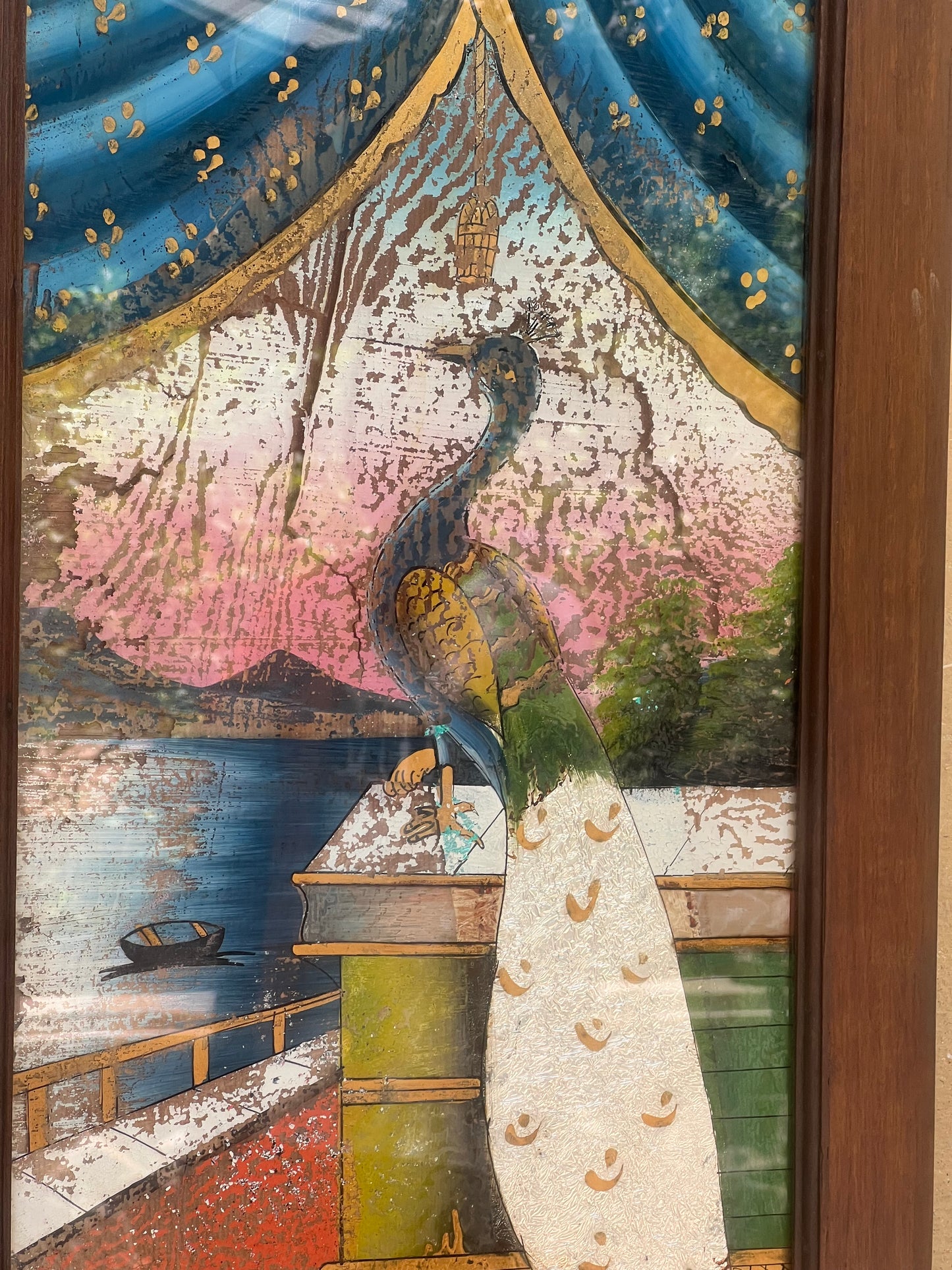 Vintage Peacock Glass Painting ￼