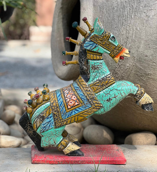 Wood Hand Carved Jumping Horse