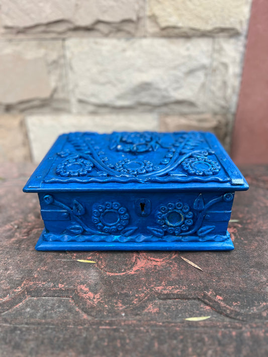 Wood Vintage Blue Mirror Cash Box