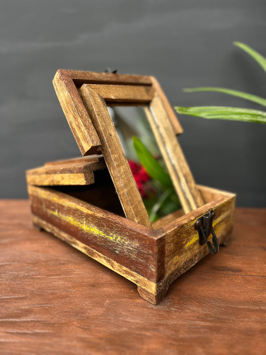 Wooden Mirror Barber Box