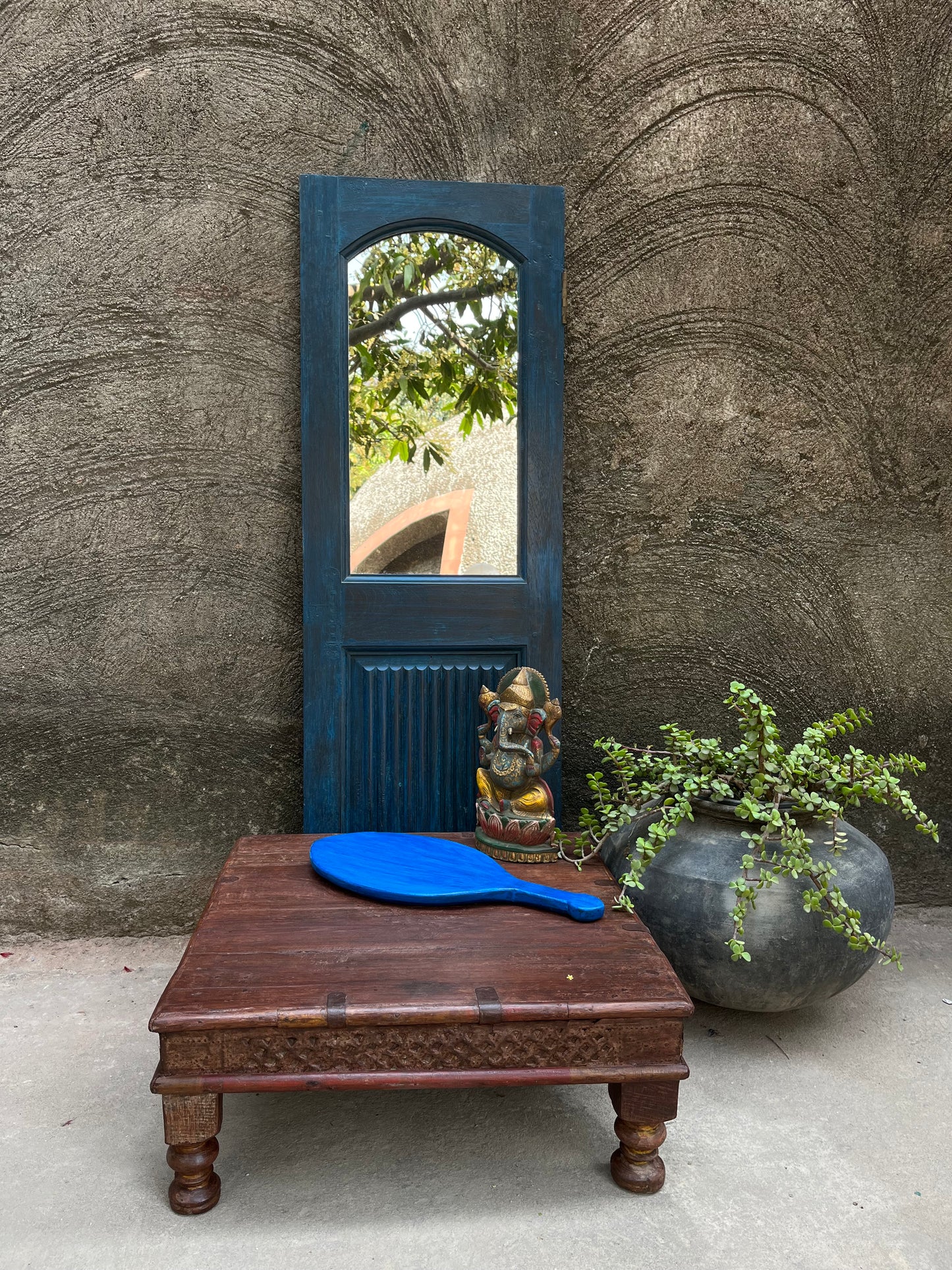 Wood Old Blue Door With Glass