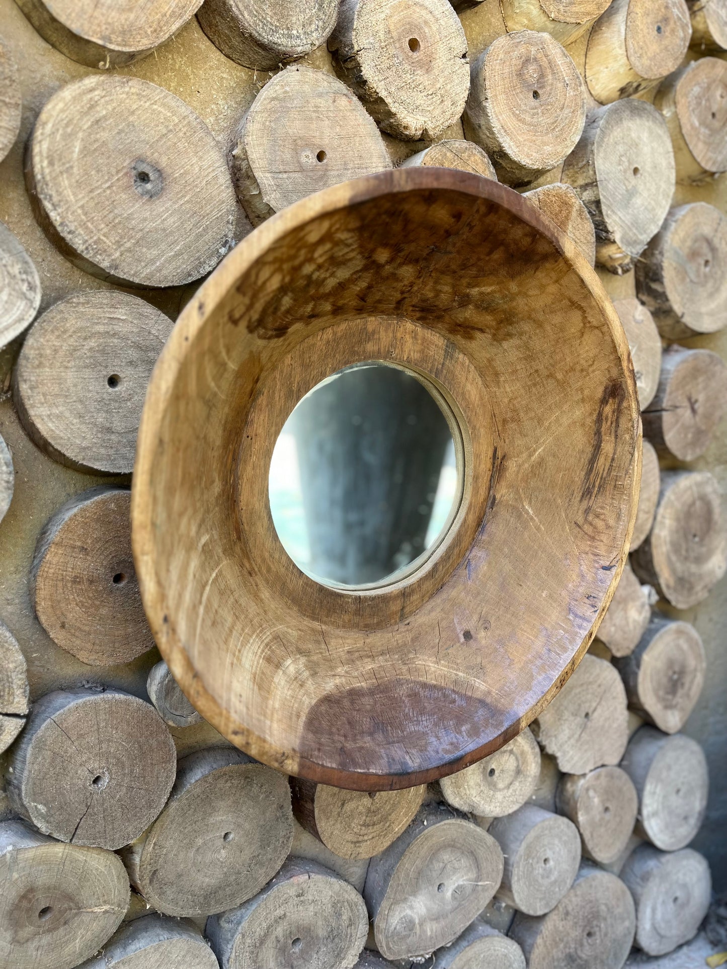 Wooden Vintage Round Plate Mirror