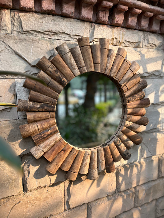 Wooden Round Mirror