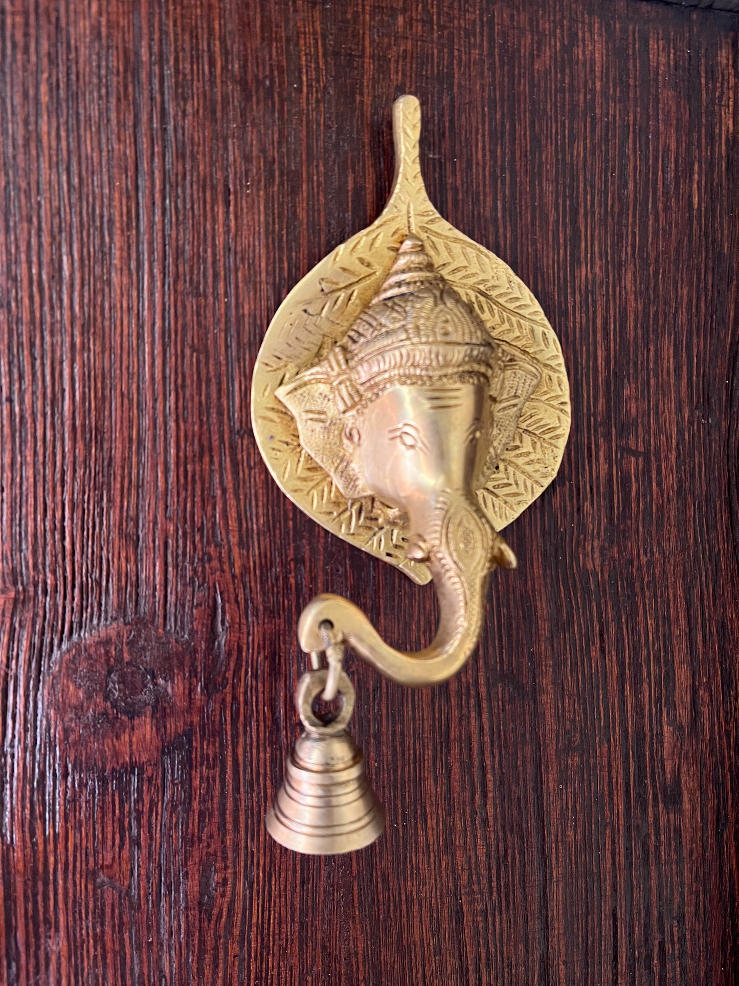 Brass Leaf Ganesha Hanging with Bell