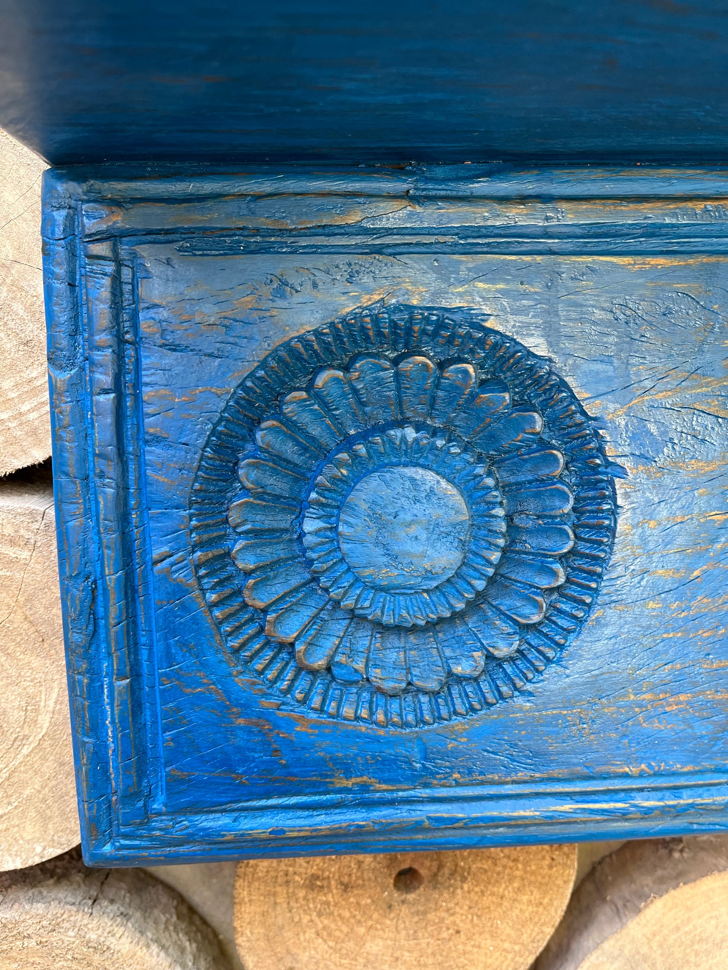 Wood Blue Carved Shelf