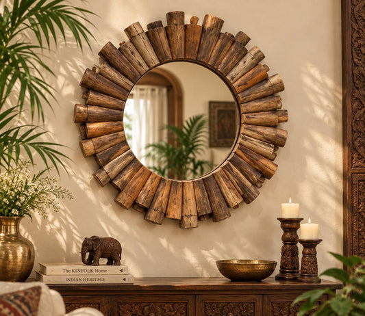 Round Bamboo Rustic Mirror