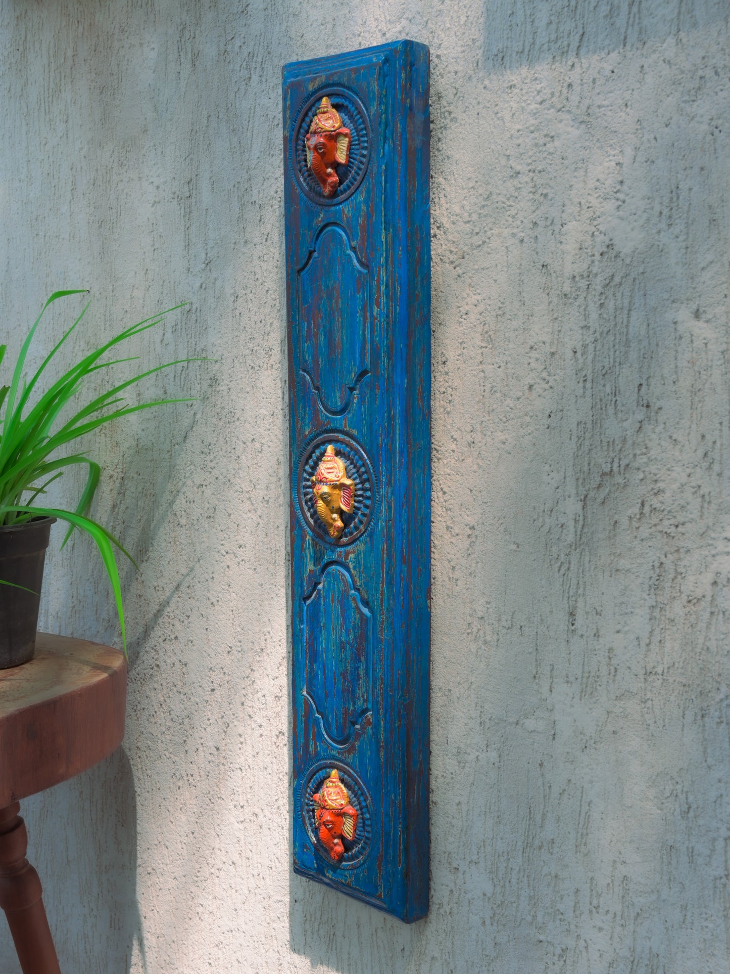 Wooden Panel with Ganesha Face Mask