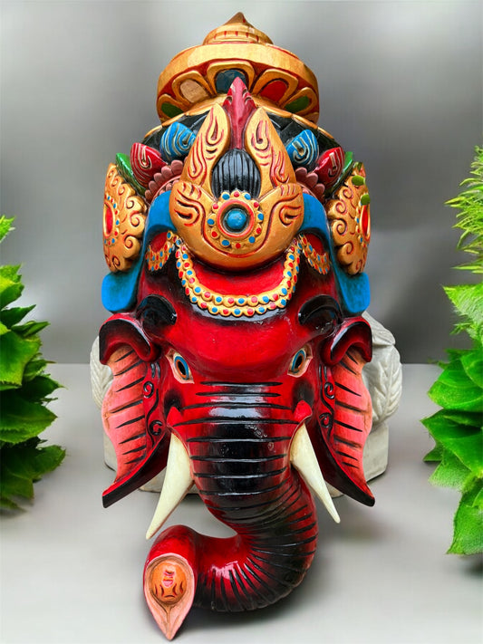 Wood Painted Ganesh Mask