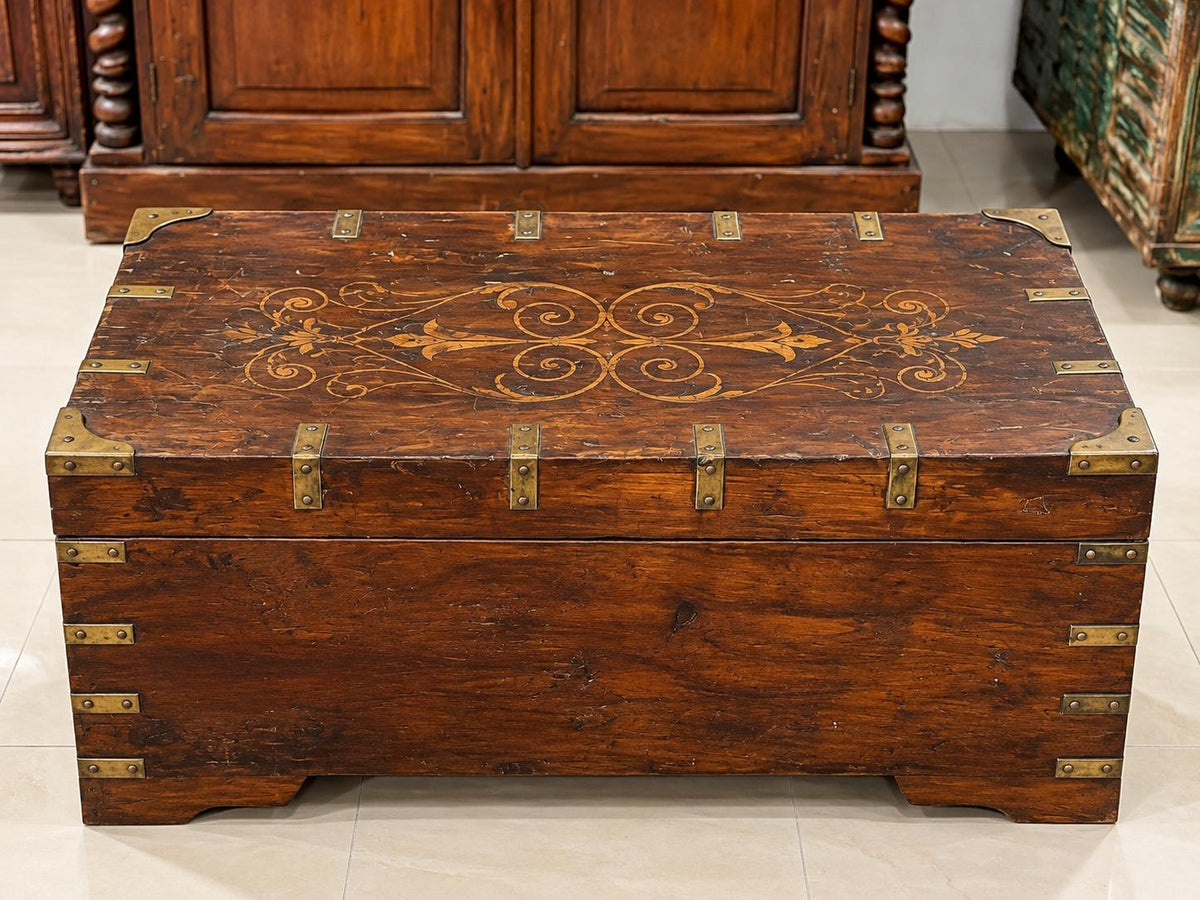 Old Brass Inlay Work Box