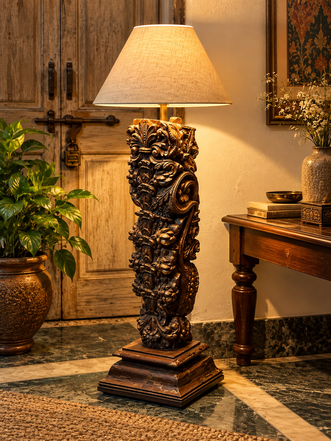 Vintage Carved Bracket Lamp