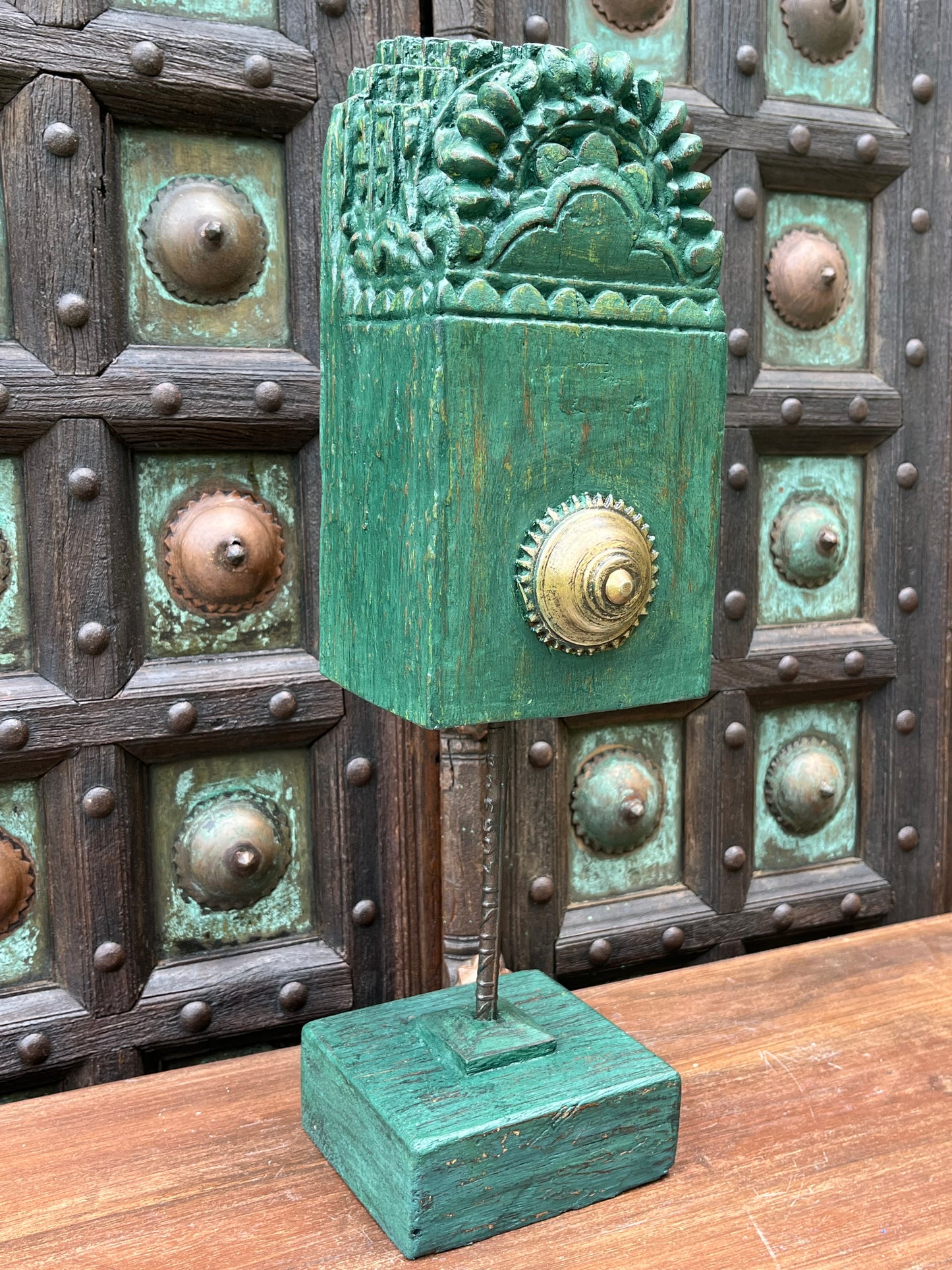 Vintage Carved Bracket With Brass Flower