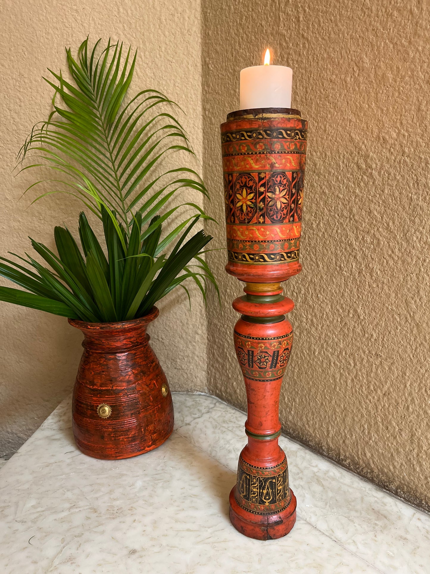 Vintage Lacquer Wood Candle Stand