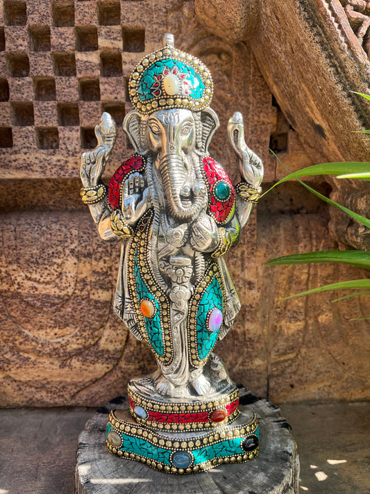 Metal Hand Crafted Ganesha stone work