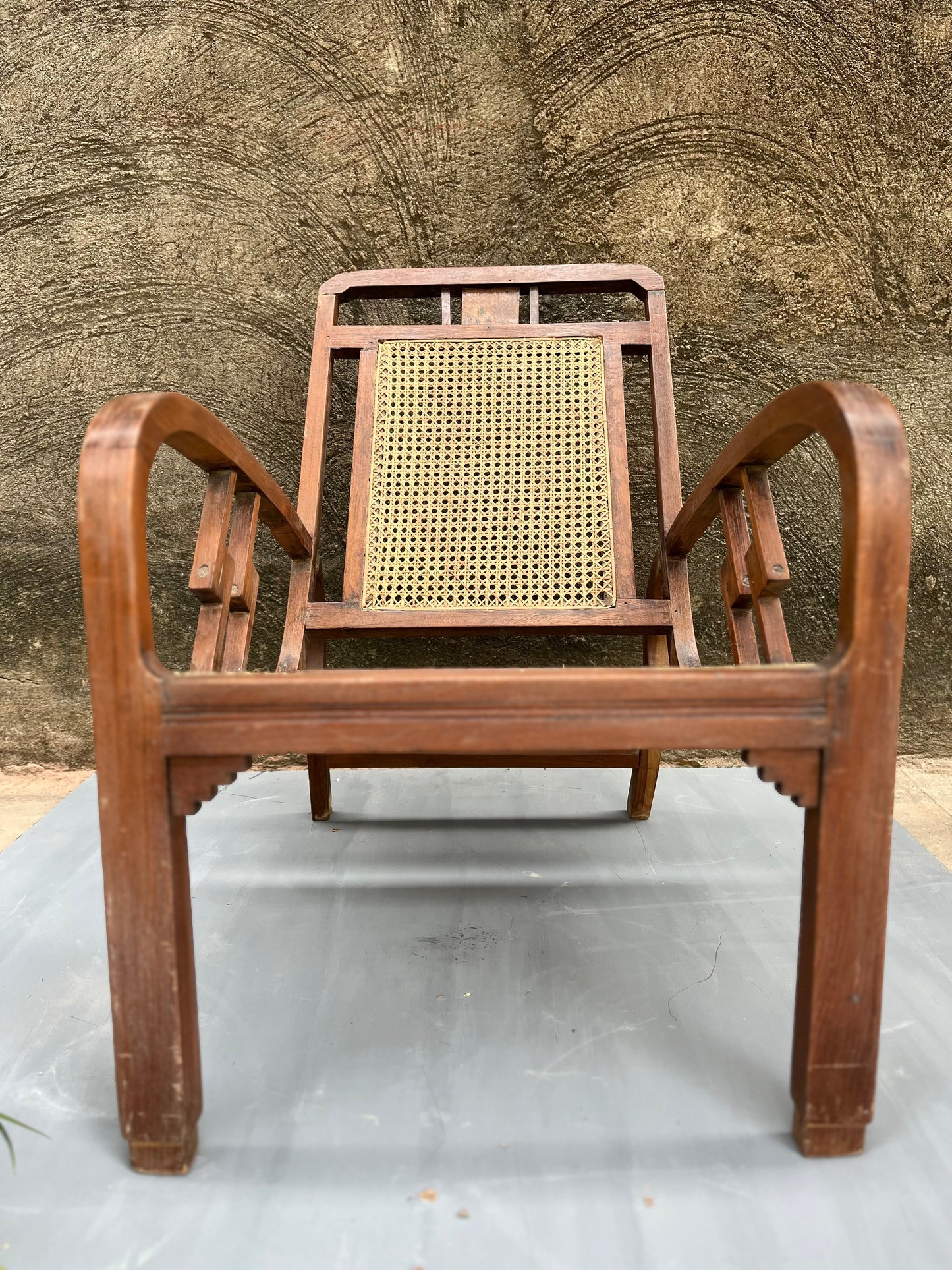 Old Teak Wood Cane Chair
