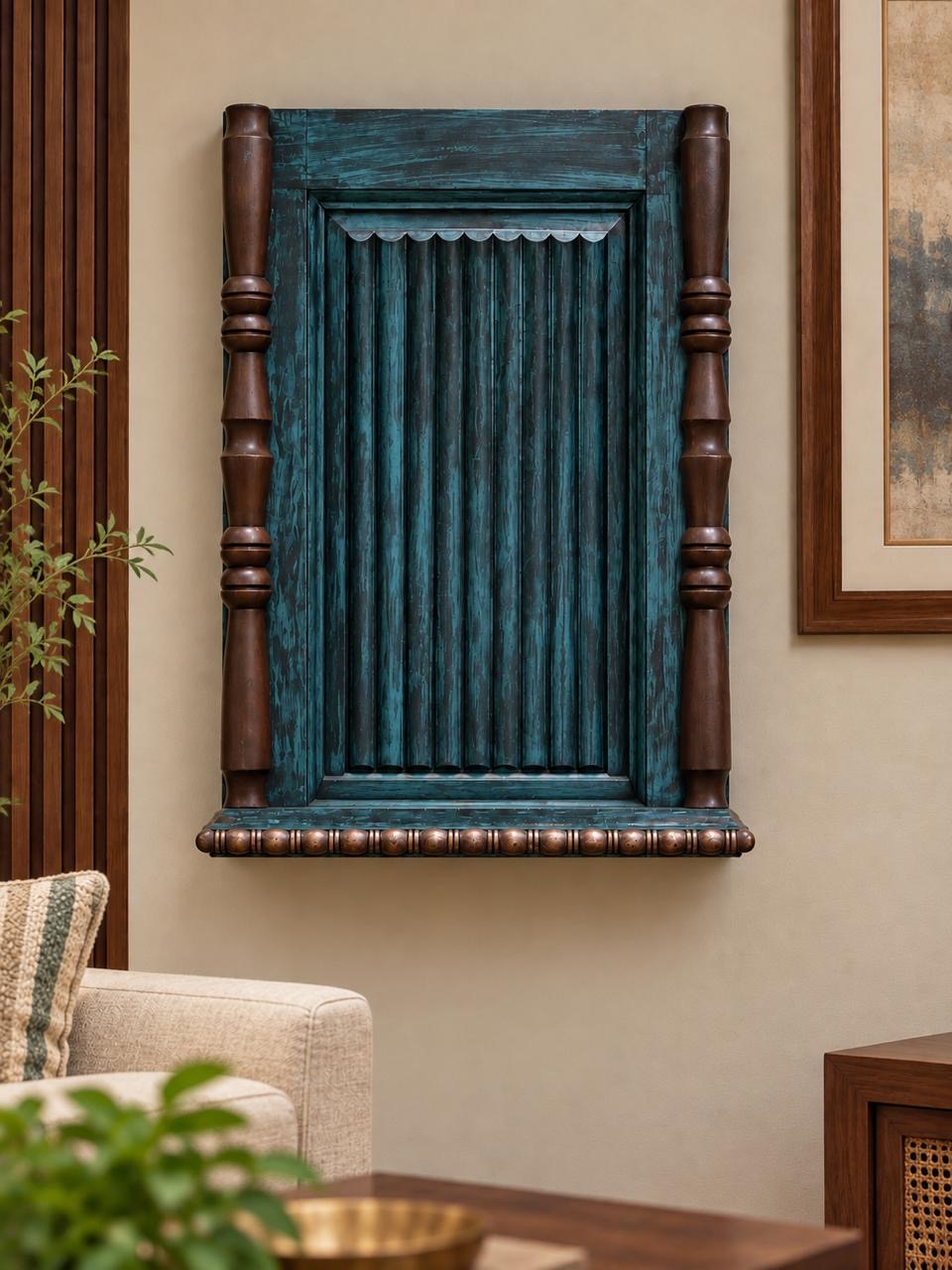 Blue Wooden Wall Shelf