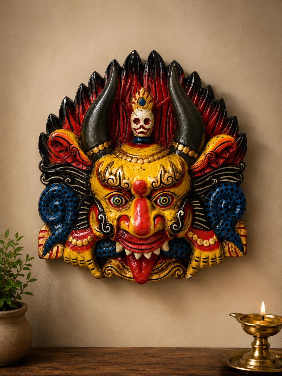 Wooden printed Yellow Garud mask ￼