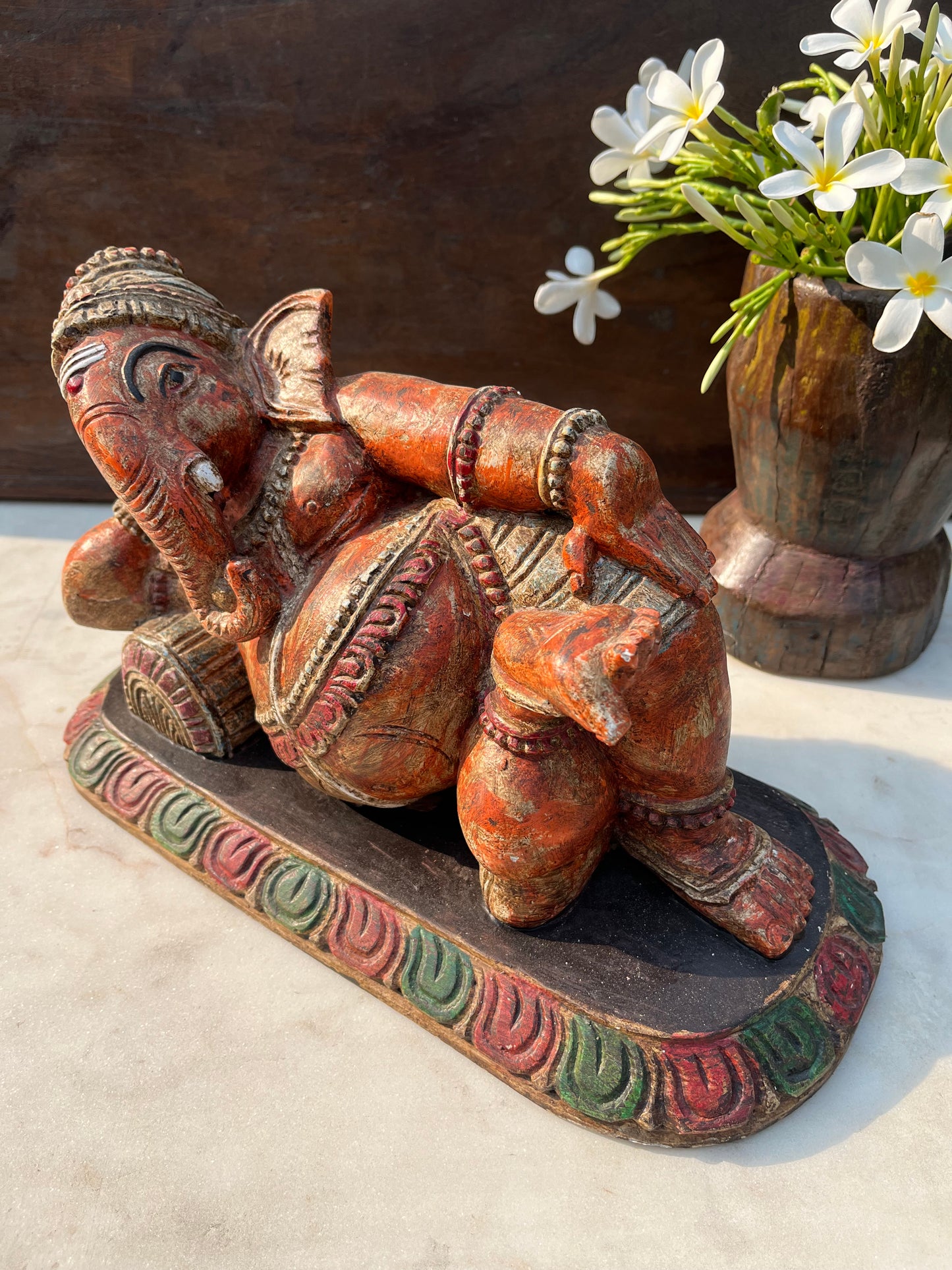 Hand Painted Carved Sleeping Ganesha