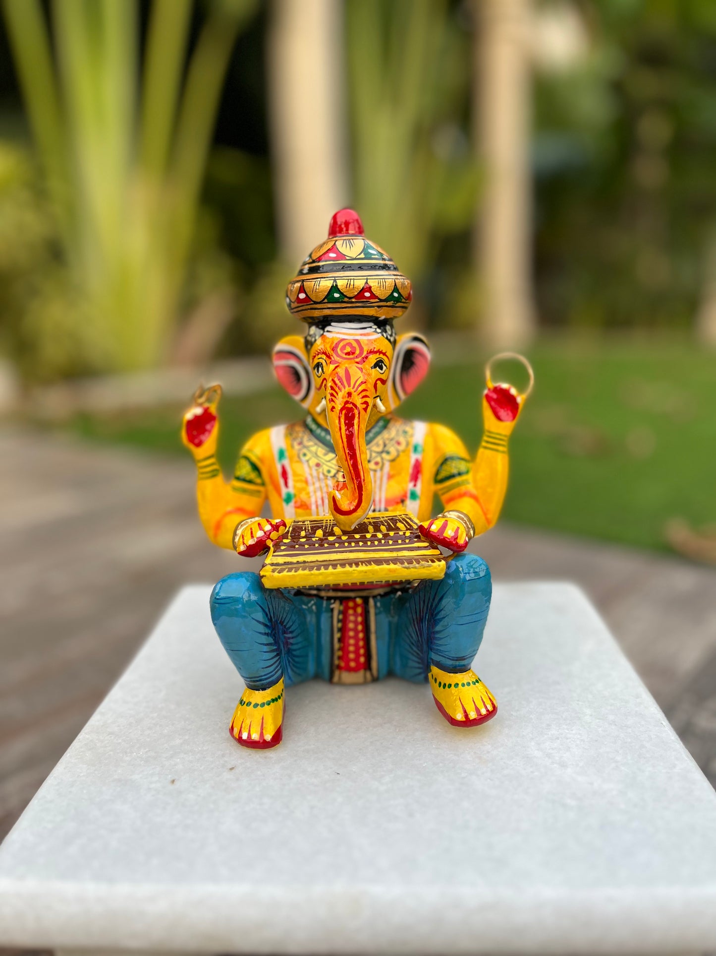 Wooden hand painted Musical instruments Ganesha