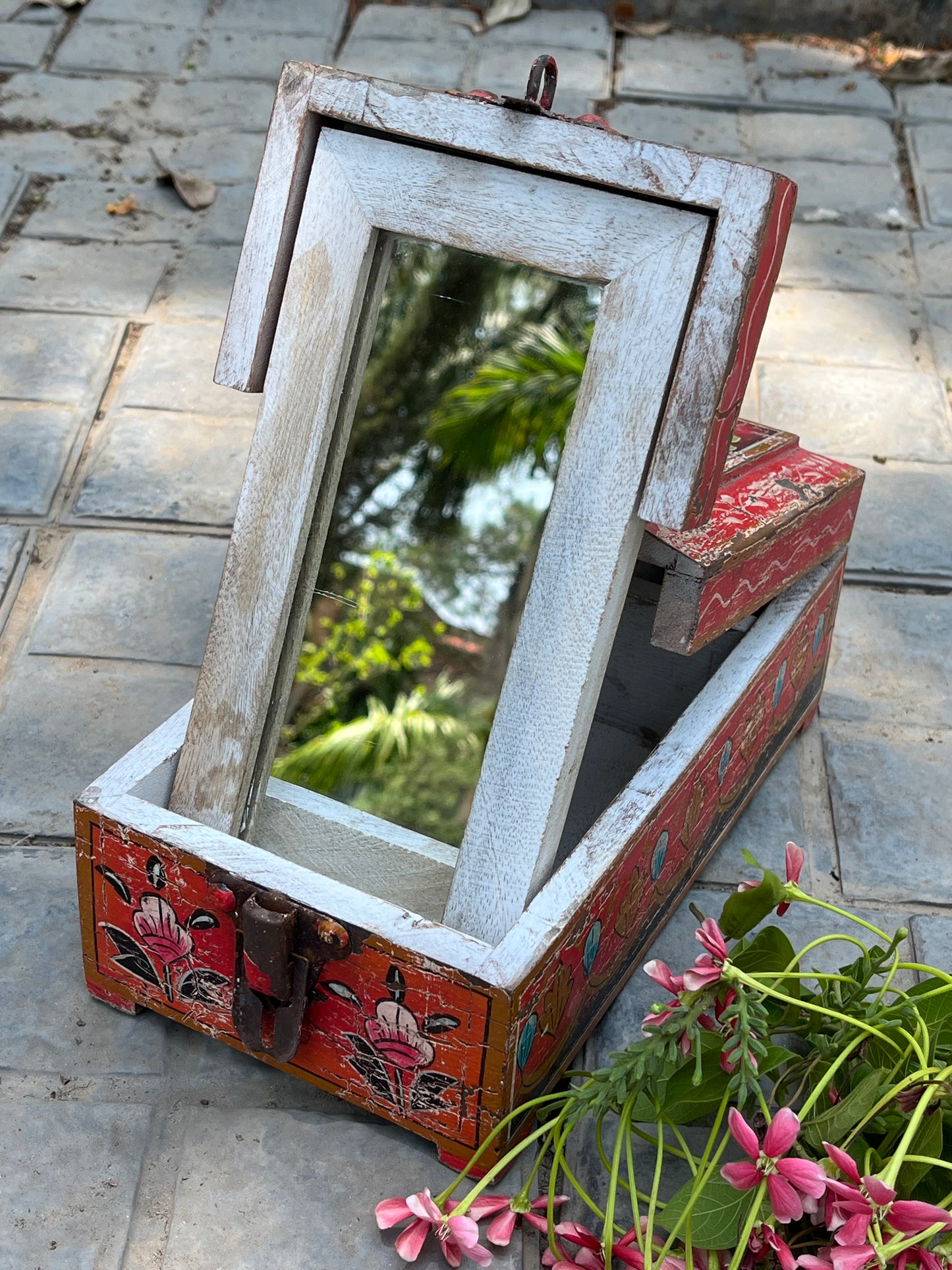 Hand Painted Barber Mirror Box