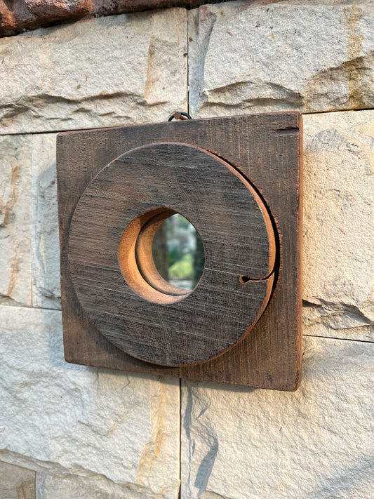 Old Wooden Round Wall Mirror