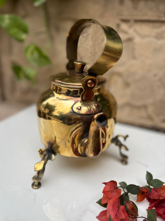 Vintage Brass Kettle Peacock Stand