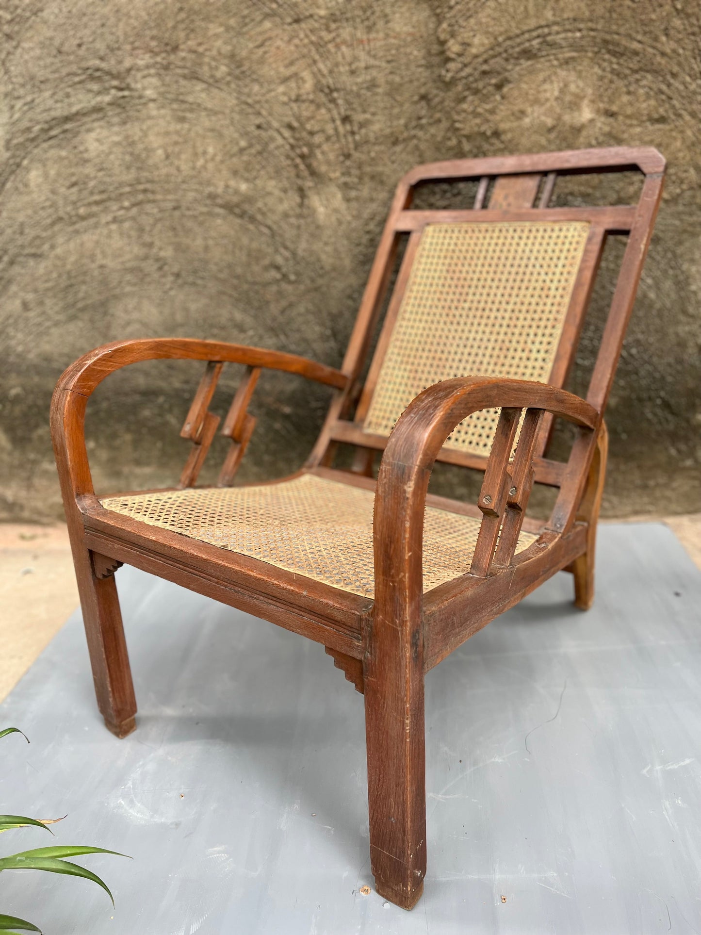 Old Teak Wood Cane Chair
