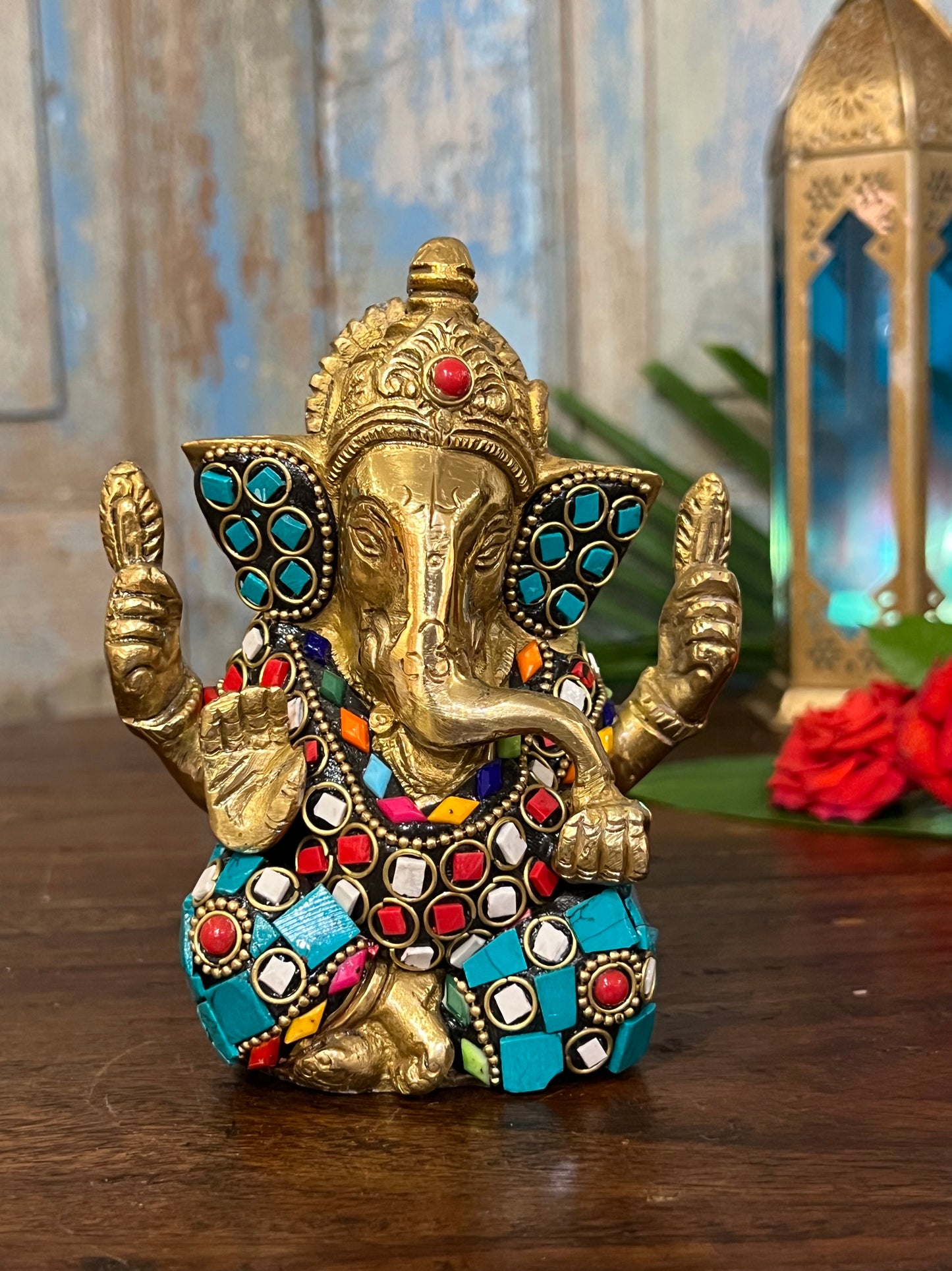 Brass Divine Ganesh Stone Work