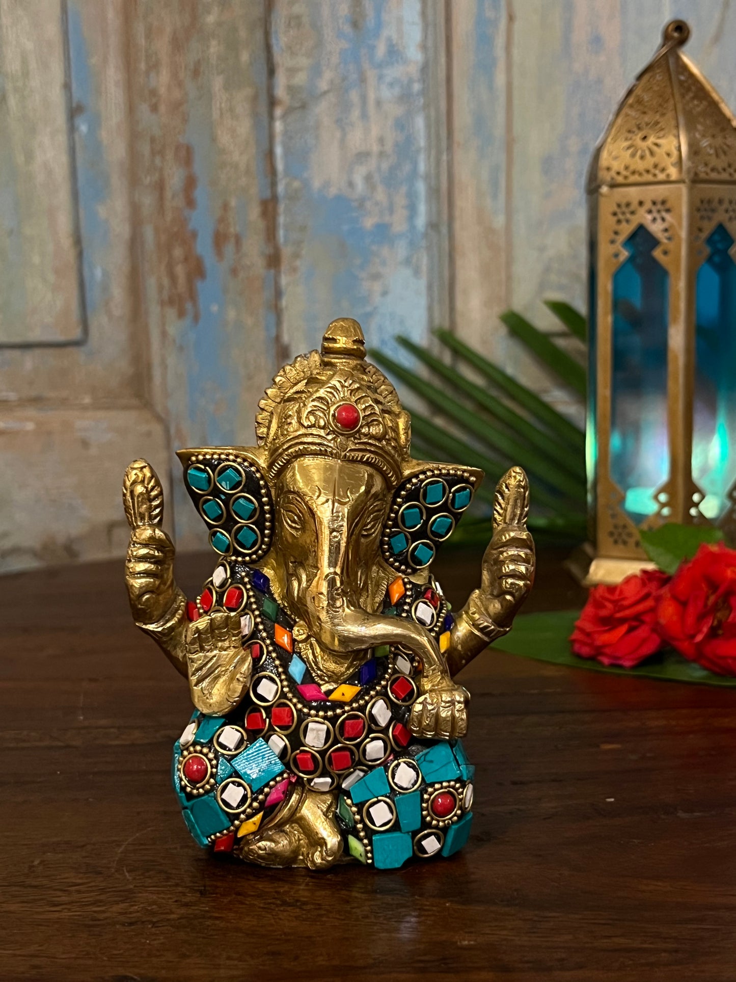 Brass Divine Ganesh Stone Work