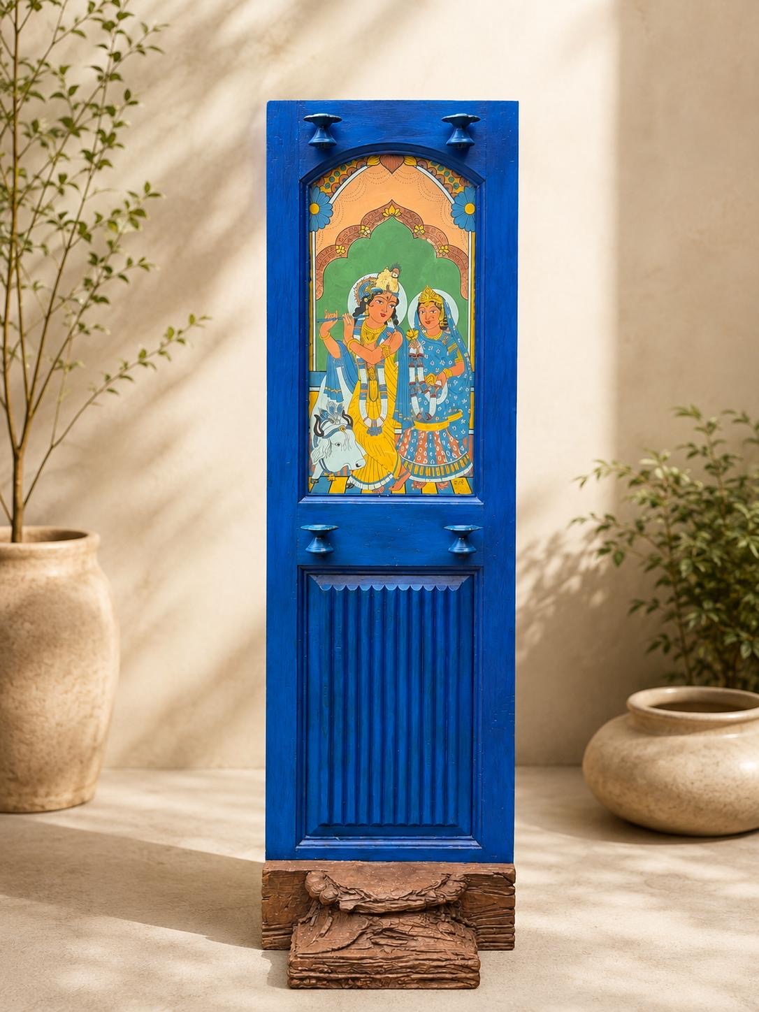 Decorative Krishna Painting Candle Stand ￼