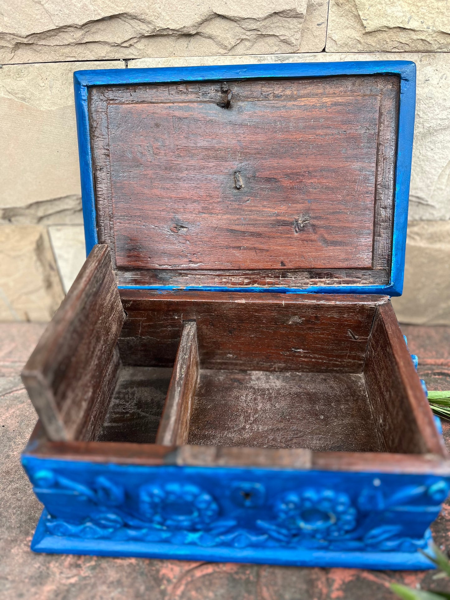 Wood Vintage Blue Mirror Cash Box
