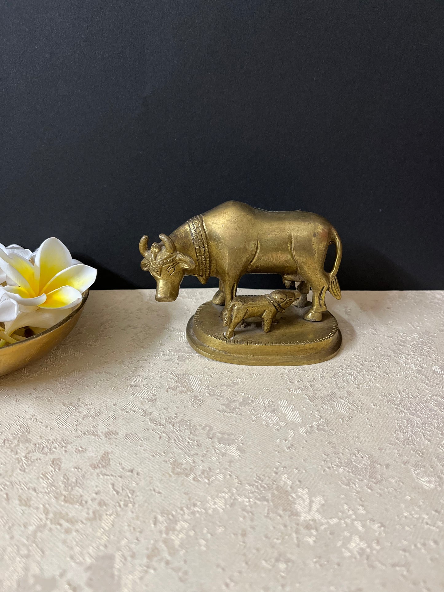 Brass Sitting Cow With Calf