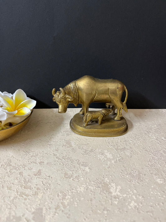 Brass Sitting Divine Cow With Calf