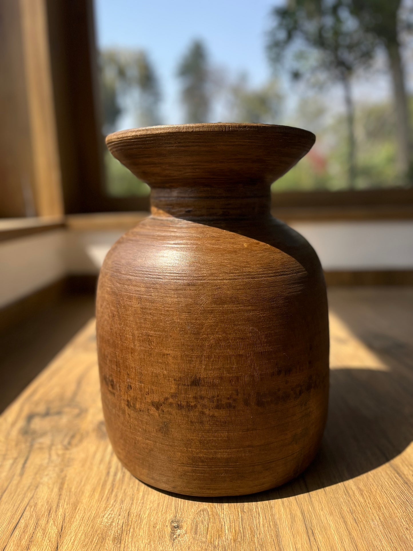 Old Teak Wood Flower Decor Pot