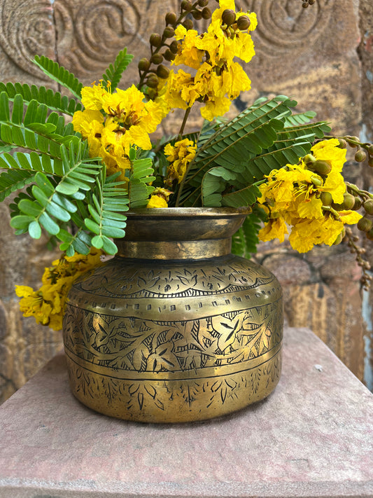 Vintage Brass Carved Pot Lota