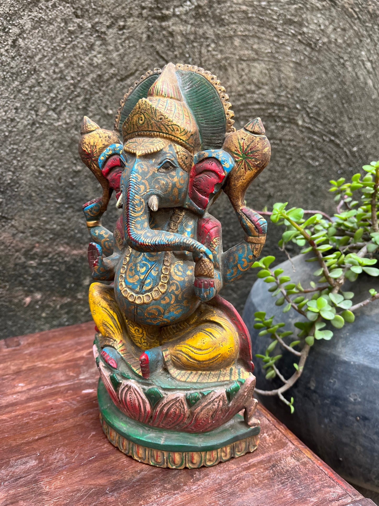 Wood Divine Lord Ganesh Painted