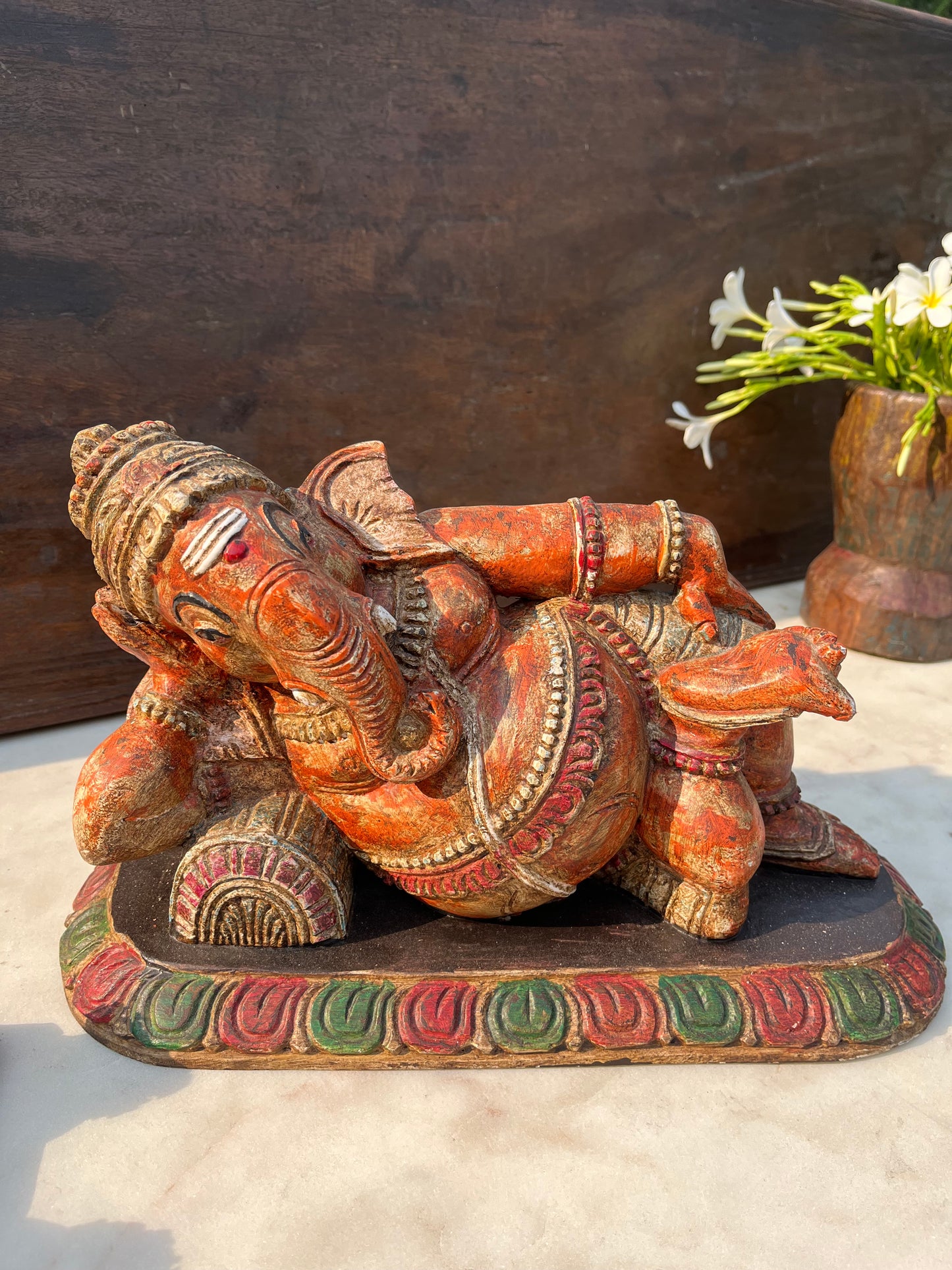 Hand Painted Carved Sleeping Ganesha