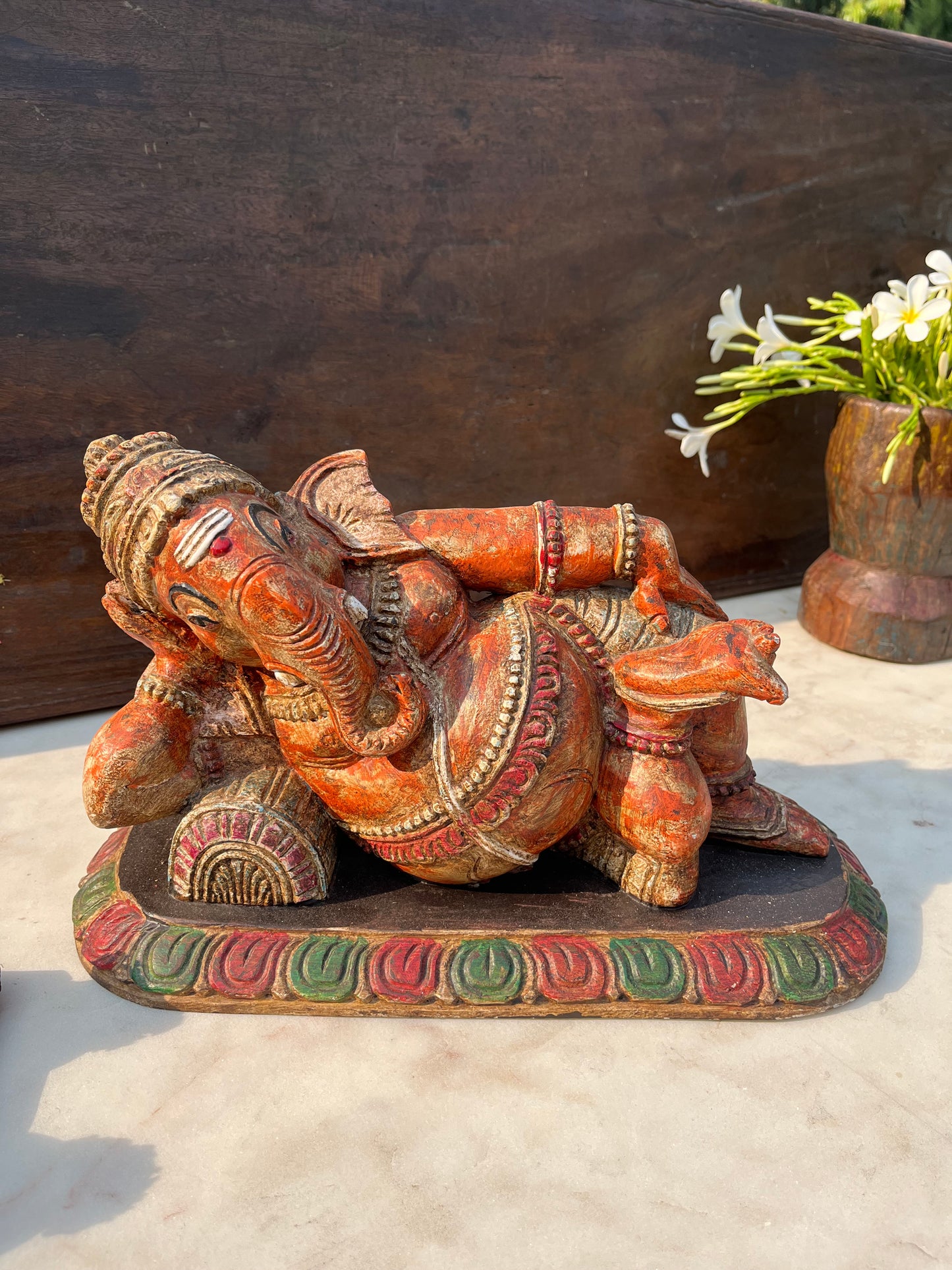 Hand Painted Carved Sleeping Ganesha