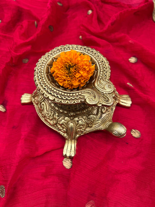 Brass Divine Tortoise Carved Diya