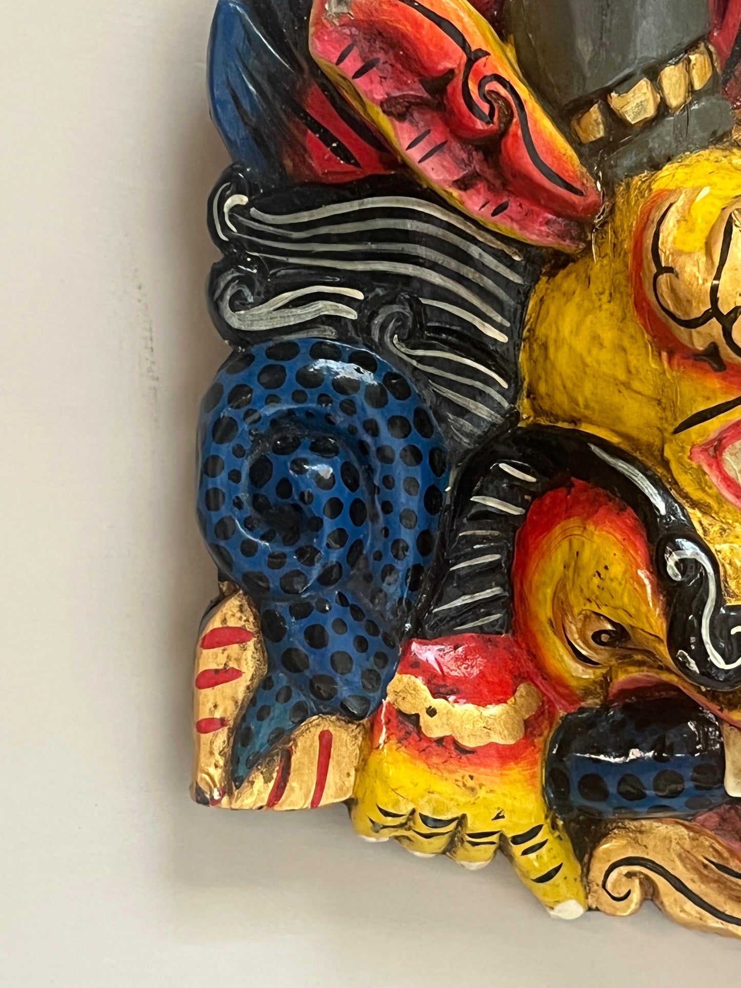 Wooden printed Yellow Garud mask ￼