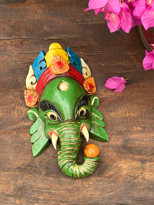 Wood Ganesha Face Mask