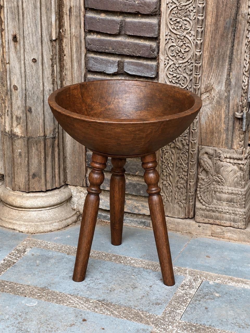 Old Teakwood Stand Round Planter ￼￼