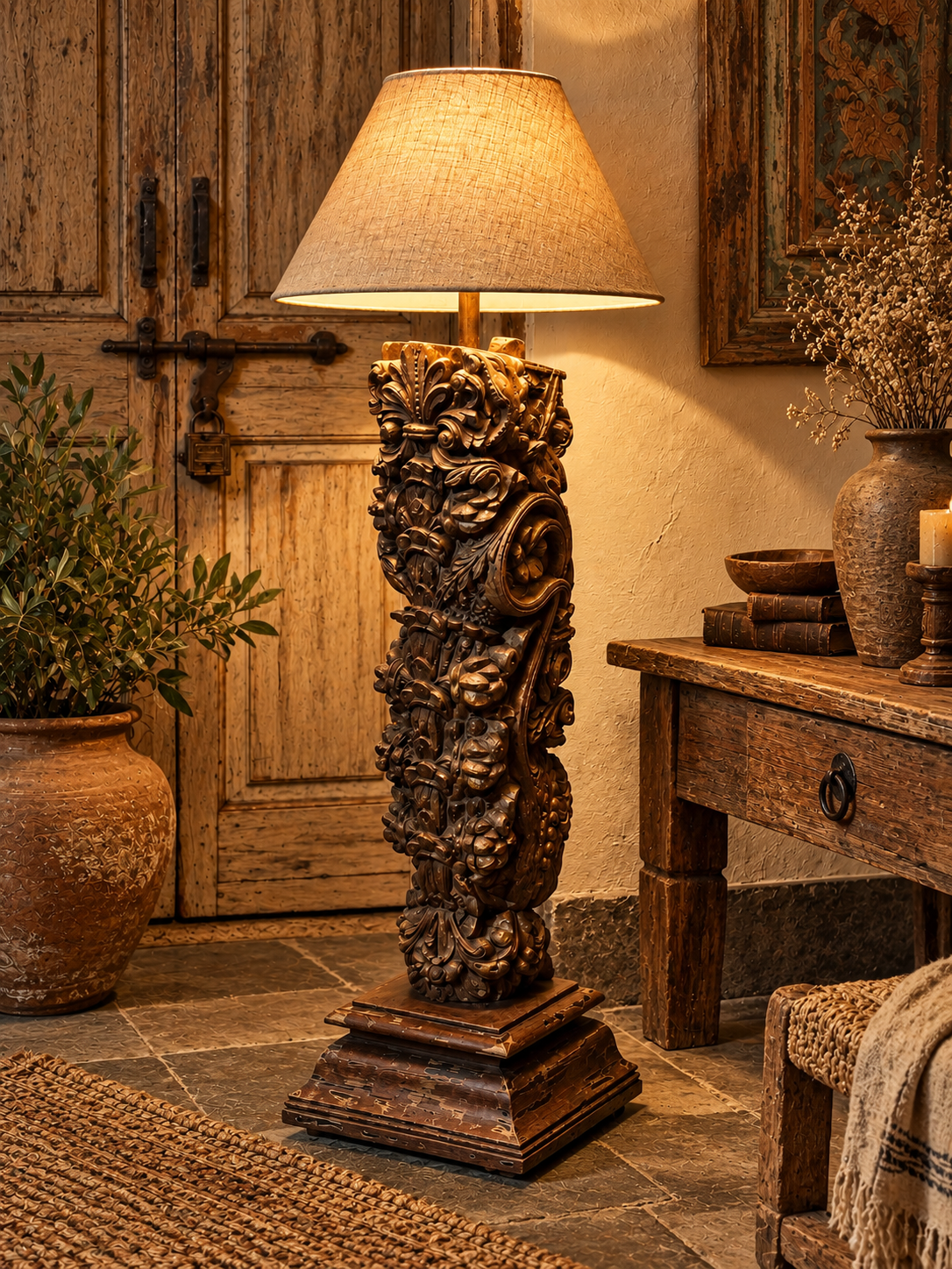 Vintage Carved Bracket Lamp